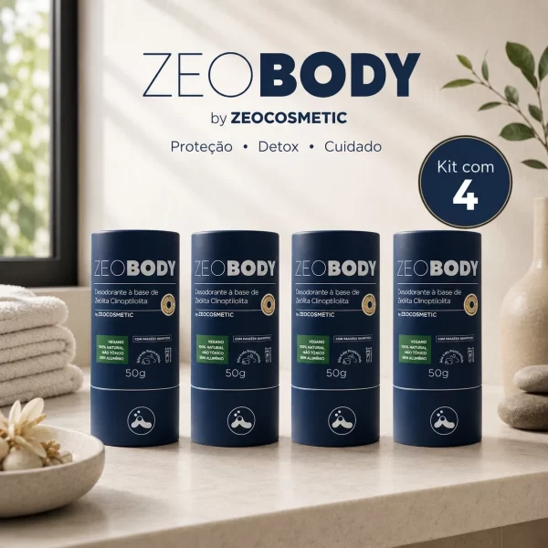 Kit 4x Desodorante em Barra Stick ZeoBody: Proteção Prolongada Sem Alumínio
