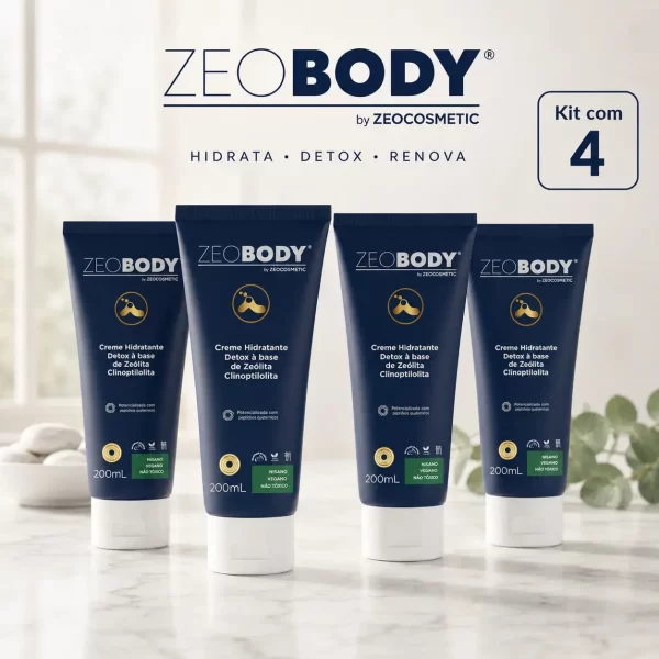 Kit 4x Creme Hidratante ZeoBody Detox: Corpo, Rosto e Regeneração Celular